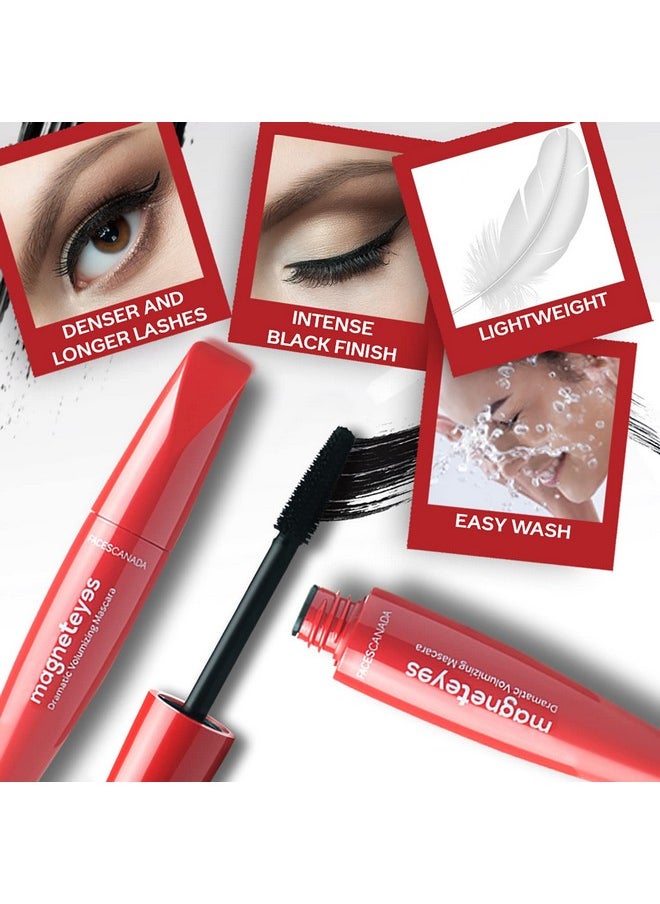 Faces Canada Magneteyes Dramatic Volumizing Mascara - Black, 9.5Ml | Lightweight, Denser & Longer Lashes | Intense Black Finish | Adds Volume | Easy Wash | No Clumping | Cruelty Free