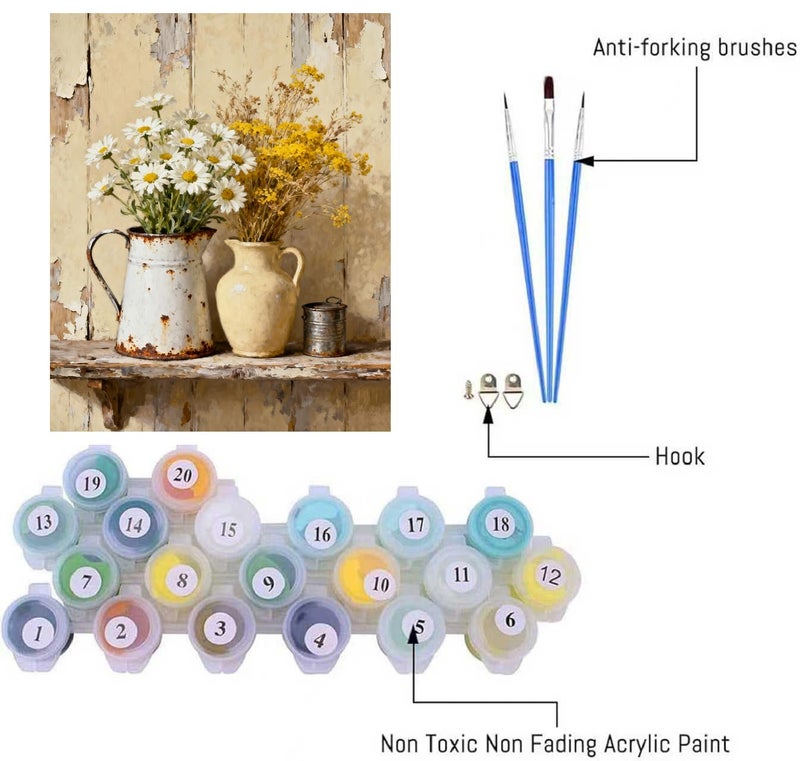 askkqtx Vintage Flowers Paint by Numbers Kit for Adults, Daisy Paint by Numbers for Beginner, DIY Oil Painting by Number on Canvas for Home Decor Gifts 16x20 Inch - Image 3