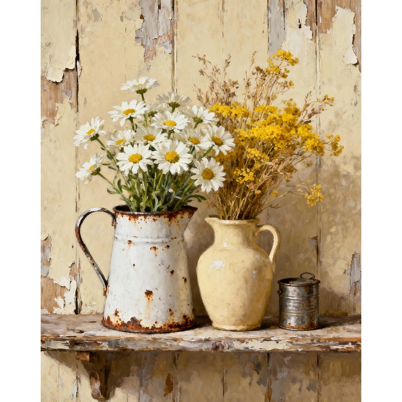 askkqtx Vintage Flowers Paint by Numbers Kit for Adults, Daisy Paint by Numbers for Beginner, DIY Oil Painting by Number on Canvas for Home Decor Gifts 16x20 Inch - Image 1
