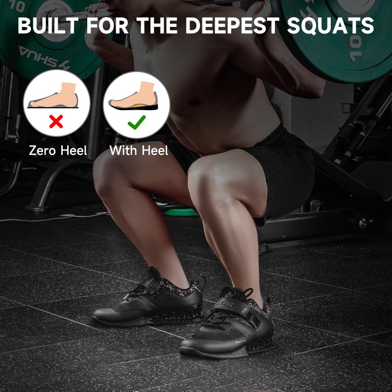 M MANUEKLEAR MANUEKLEAR Strong Anti-Slip Deadlift Lifting Squat Shoes for Men, Professional Training Weightlifting Shoes for Men and Women with Rubber Non-Slip Sole Obsidian Black - Image 3