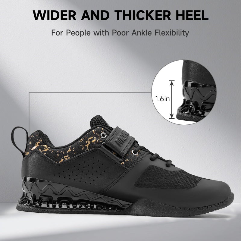 M MANUEKLEAR MANUEKLEAR Strong Anti-Slip Deadlift Lifting Squat Shoes for Men, Professional Training Weightlifting Shoes for Men and Women with Rubber Non-Slip Sole Obsidian Black - Image 4