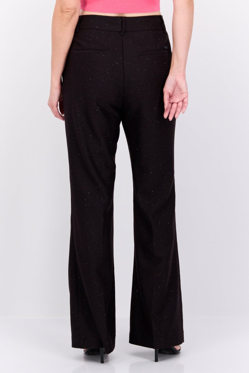 Scotch & Soda Women Slim Fit Metallic Mid Rise Wide Leg Pants, Dark Brown - Image 3