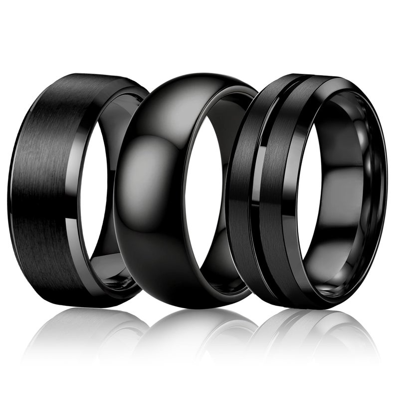 Besteel Mens Wedding Band Stainless Steel Rings for Men Women Black Cool Simple Promise Engagement Ring Set Jewelry Gift Comfort Fit 6-14 8MM Anillos Para Hombre 3 Pcs Size 10 - Image 1
