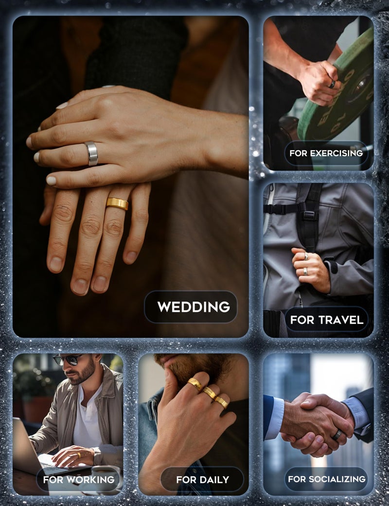 Besteel Mens Wedding Band Stainless Steel Rings for Men Women Black Cool Simple Promise Engagement Ring Set Jewelry Gift Comfort Fit 6-14 8MM Anillos Para Hombre 3 Pcs Size 10 - Image 5