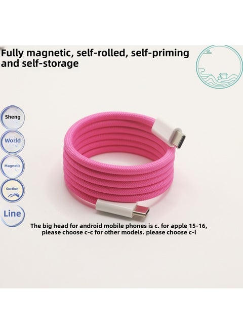 Manufacturer Customized Magnetic Data Cable Automatic Storage Suitable For Android Typec For Huawei For Apple For Iphone16-Color:100cm-Model:Pink (type-c To Lightning) Suitable For Iphone14 And Earlier