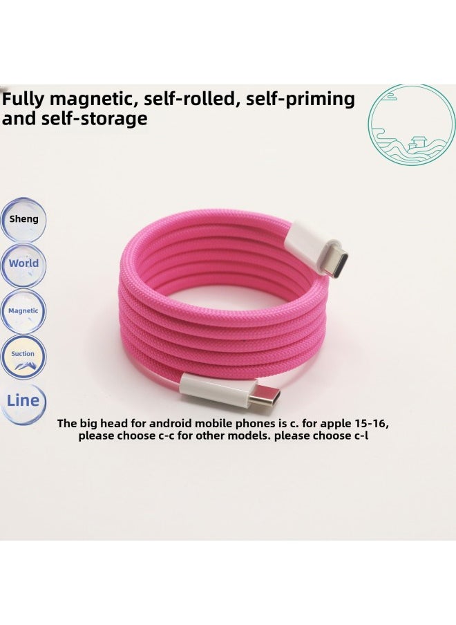 Generic - Manufacturer Customized Magnetic Data Cable Automatic Storage Suitable For Android Typec For Huawei For Apple For Iphone16-Color:100cm-Model:Pink (type-c To Lightning) Suitable For Iphone14 And Earlier - Image 1