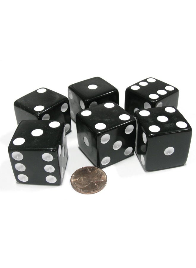 Koplow Games Set of 6 D6 25mm Large Opaque Jumbo Dice Black with White Pip - Image 3