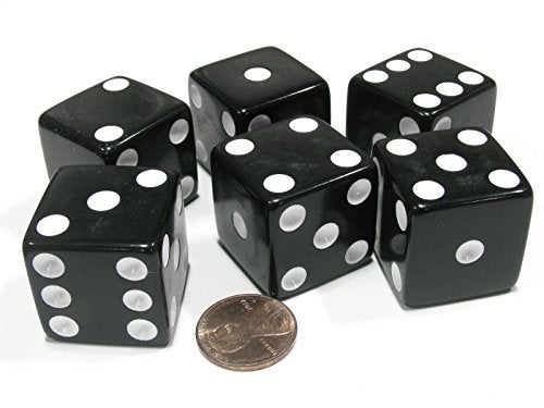 Koplow Games Set of 6 D6 25mm Large Opaque Jumbo Dice Black with White Pip - Image 1