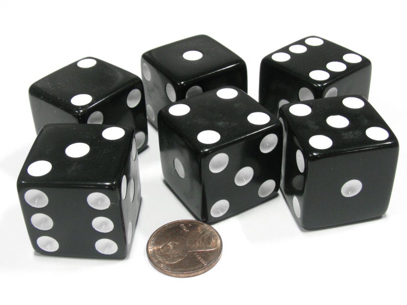 Koplow Games Set of 6 D6 25mm Large Opaque Jumbo Dice Black with White Pip - Image 4