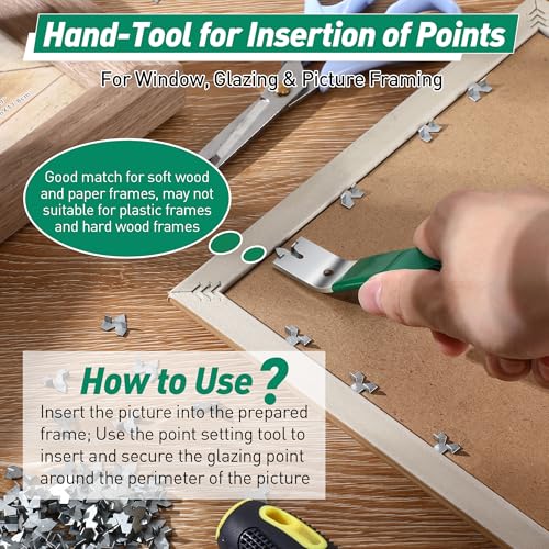 Feekoon Glazier Point Driver, Glazier Setting Tool with 100 Push Points, Glazing Push Point Driver Tool for Framing Glass Picture Cross Stitch(Green) - Image 2