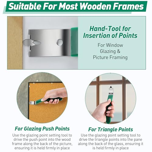 Feekoon Glazier Point Driver, Glazier Setting Tool with 100 Push Points, Glazing Push Point Driver Tool for Framing Glass Picture Cross Stitch(Green) - Image 5