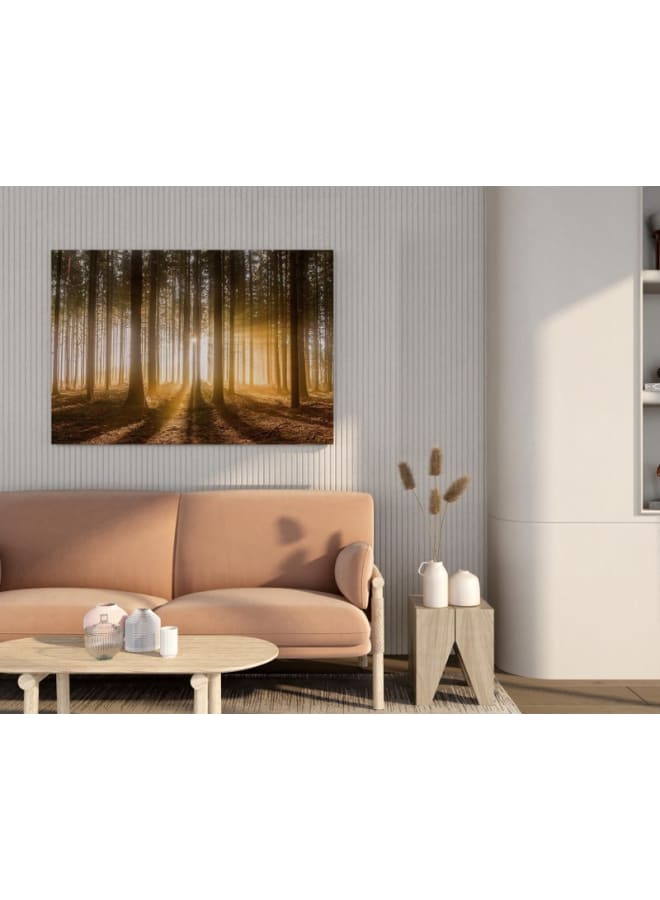 Home Gallery A forest with the sun shining through the clouds Canvas Wall Art 120x80 - Image 2