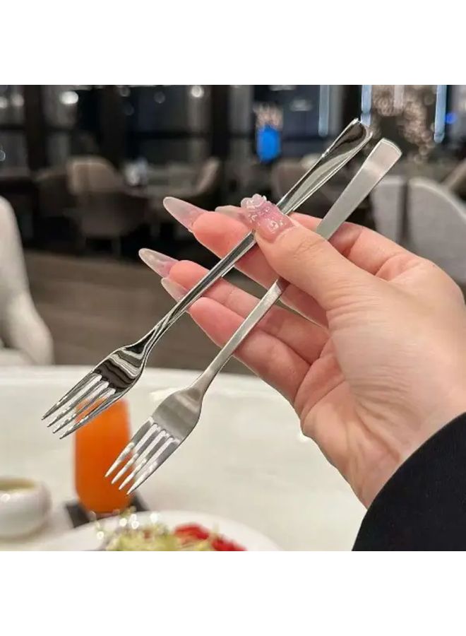 شوك فواكه مربعة الذيل من الفولاذ المقاوم للصدأ 2 قطعة للحلوى الكعك المنزل مطعم مقهى - Image 1