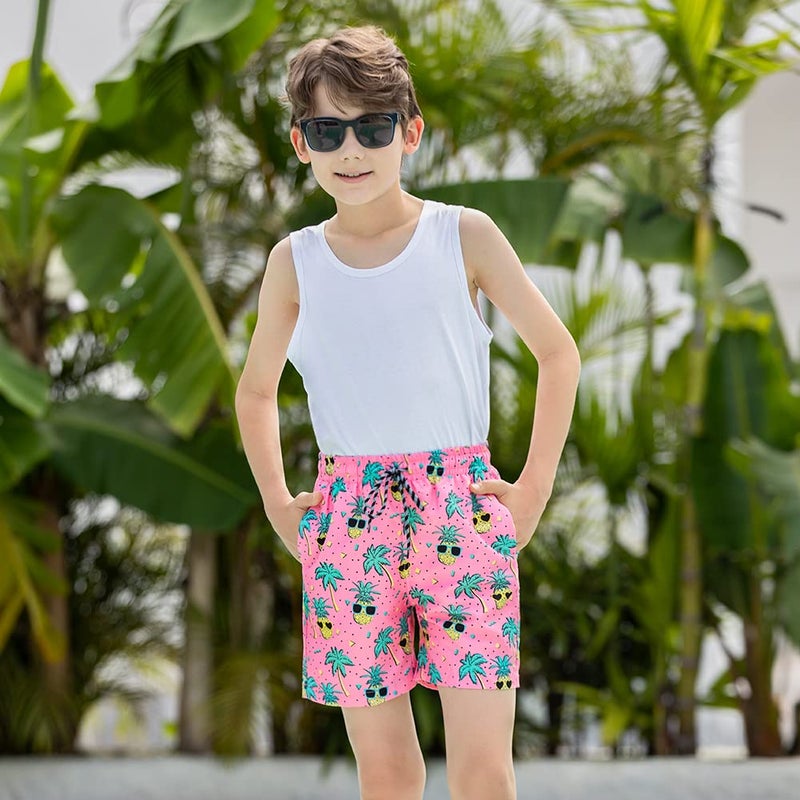 Cozople Teen Boys Swim Trunks with Compression LNER Novelty Pineapple Graphic Bathing Suit Swimwear Stretchy No Chafe Swimming Beach Board Shorts for Casual Swimwear with Pockets - Image 2