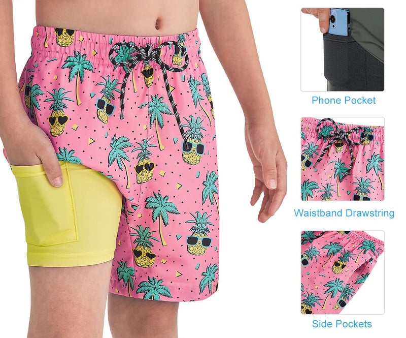 Cozople Teen Boys Swim Trunks with Compression LNER Novelty Pineapple Graphic Bathing Suit Swimwear Stretchy No Chafe Swimming Beach Board Shorts for Casual Swimwear with Pockets - Image 5