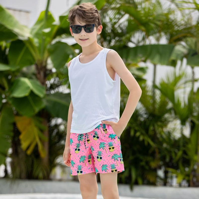 Cozople Teen Boys Swim Trunks with Compression LNER Novelty Pineapple Graphic Bathing Suit Swimwear Stretchy No Chafe Swimming Beach Board Shorts for Casual Swimwear with Pockets - Image 3