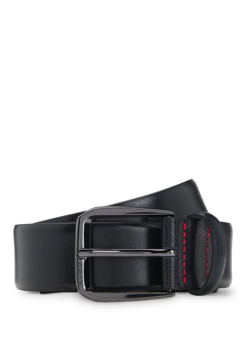هوجو حزام جلد إيطالي بإبزيم يحمل العلامة التجارية
