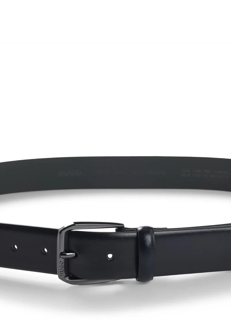 هوجو حزام جلد إيطالي بإبزيم يحمل العلامة التجارية