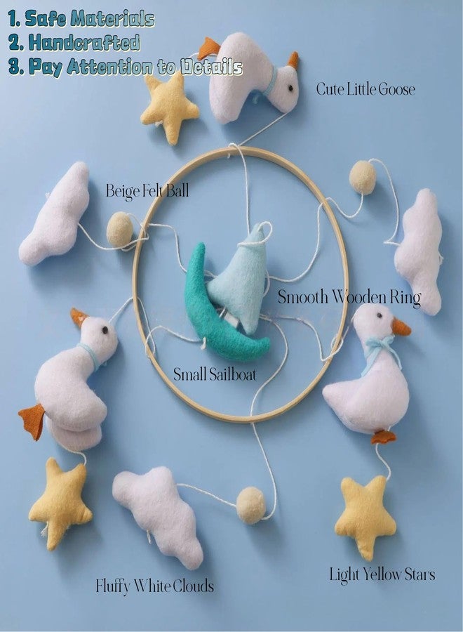 Ceecolia Early Spring Geese Theme Mobile Crib Toy,Gentle Blue White Yellow Mobile for Crib,Handmade Felt Clouds Bassinet,Cotton Animal Crib Bell for Boys Girls,Easy to Install Nursery Ceiling Decoration - Image 3