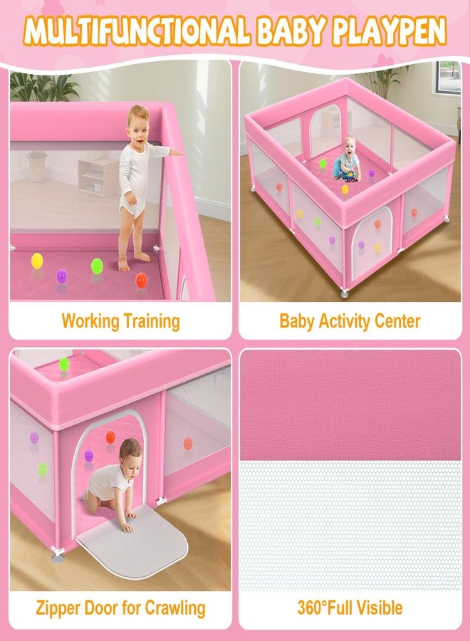 Deeteck 79x71 in Baby Playpen with Mat: Large Play Pen for Babies and Toddlers - Baby Gate Playpen with Soft Breathable Mesh - All-Wrapped Sponge Sturdy Safety Play Yard with 2 Handles & Bag, Pink - Image 5