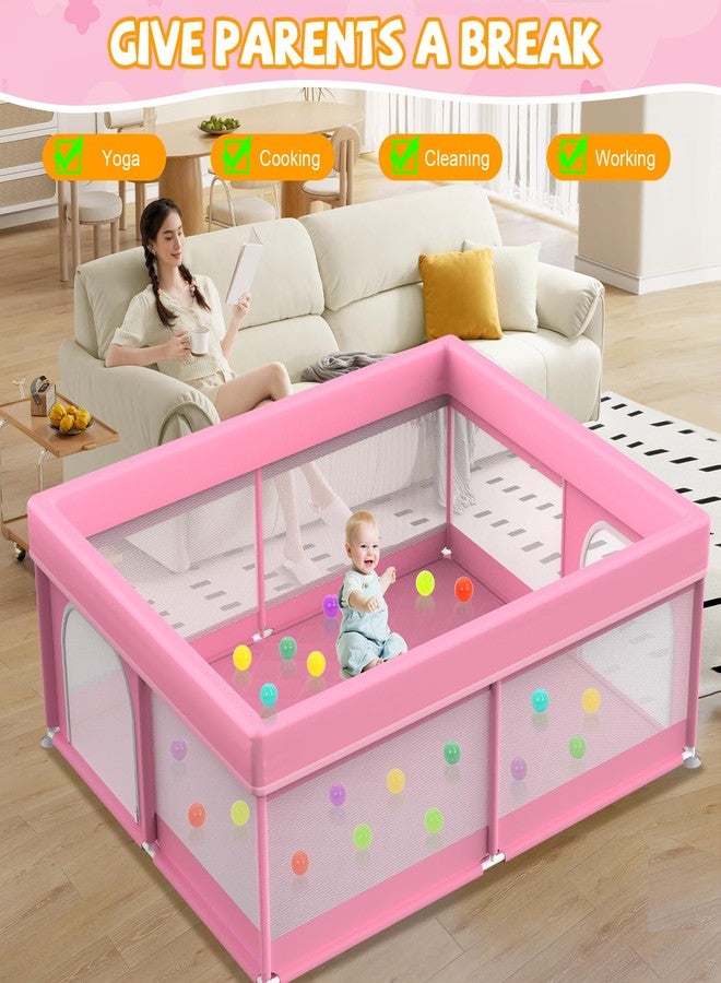 Deeteck 79x71 in Baby Playpen with Mat: Large Play Pen for Babies and Toddlers - Baby Gate Playpen with Soft Breathable Mesh - All-Wrapped Sponge Sturdy Safety Play Yard with 2 Handles & Bag, Pink - Image 4