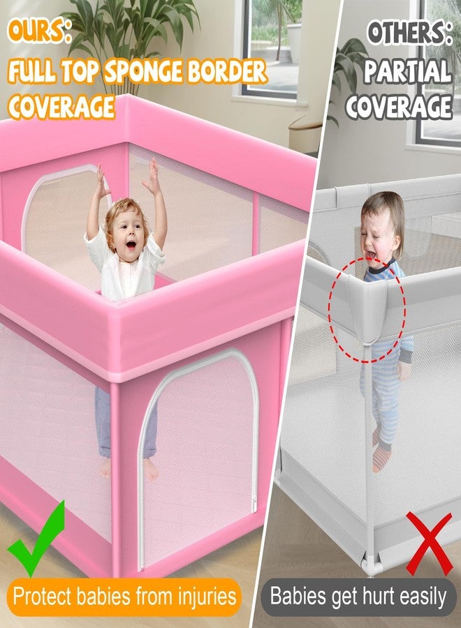 Deeteck 79x71 in Baby Playpen with Mat: Large Play Pen for Babies and Toddlers - Baby Gate Playpen with Soft Breathable Mesh - All-Wrapped Sponge Sturdy Safety Play Yard with 2 Handles & Bag, Pink - Image 3