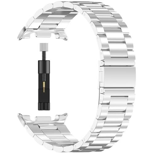 T TECLUSIVE Stainless Steel Metal Chain Strap Compatible for Galaxy Watch 8 and Watch 8 Classic | Luxury Metal Band with Watch Strap Adjuster Too for 8 (Silver) - Image 1