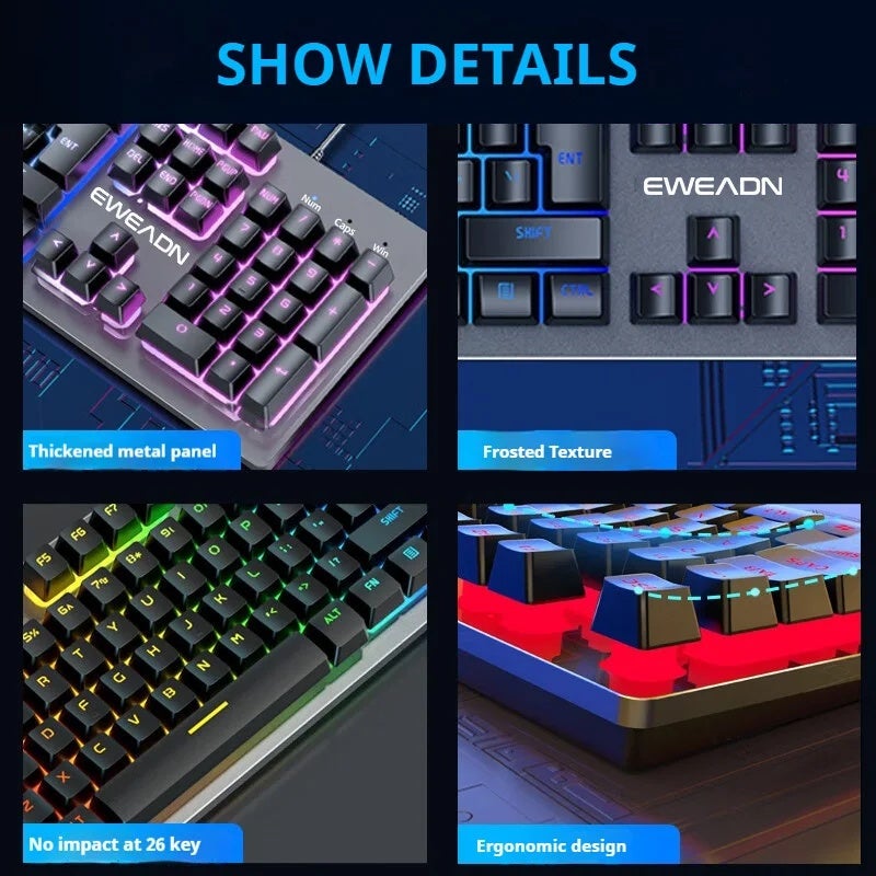 Eweadn لوحة مفاتيح Eweadn Gaming Keyboard, Thickened Metal Panel, Matte Finish, Silent Ergonomic Design, for Home, Office and Gamers - Image 3