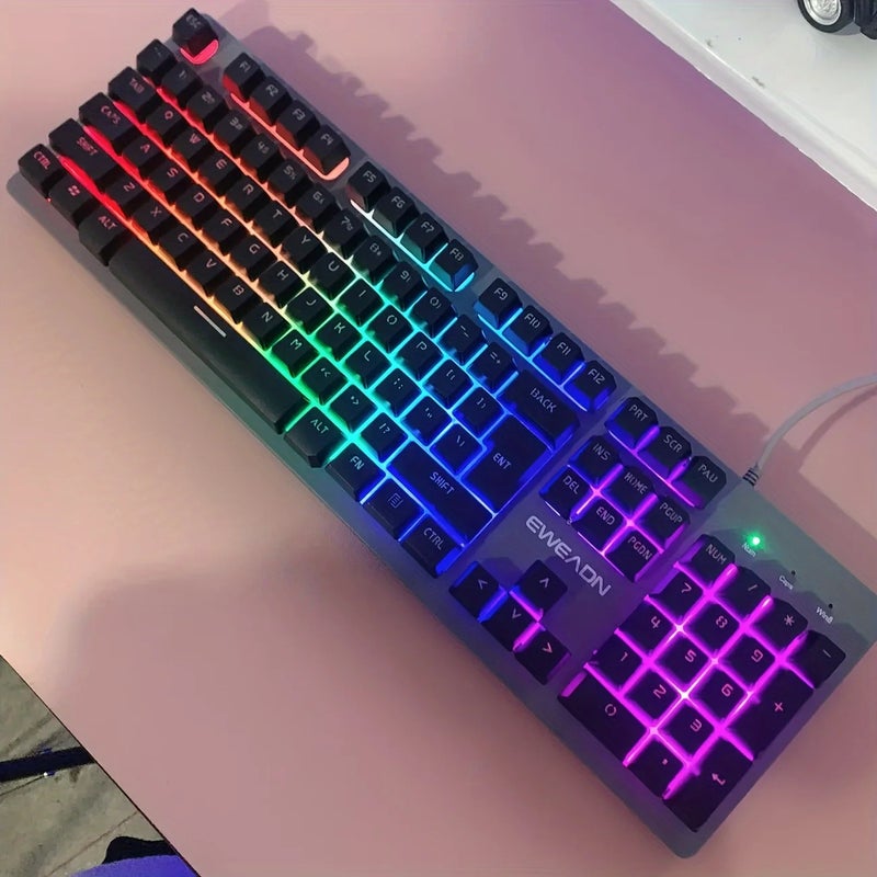 Eweadn لوحة مفاتيح Eweadn Gaming Keyboard, Thickened Metal Panel, Matte Finish, Silent Ergonomic Design, for Home, Office and Gamers - Image 1