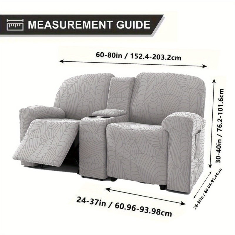 6pcs High Elasticity Jacquard Leaf Texture Recliner Sofa Cover With Central Console Protector And Pockets Spandex Soft Removable Washable Recliner Protector In Taupe For Home Hotel - Image 3