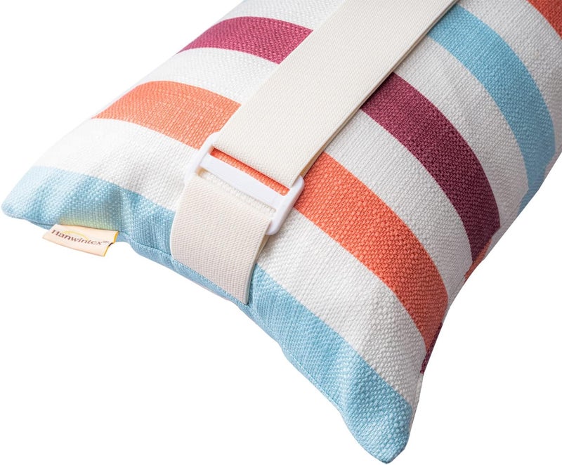 vmgreen Outdoor Beach Chair Head Resting Pillow, Pool Lounge Chair Pillows with Insert and Adjustable Elastic Stripe for Recliner Sunbrella Neck Attachment, 2 Pack Size 11”*16” Strip II Red - Image 5