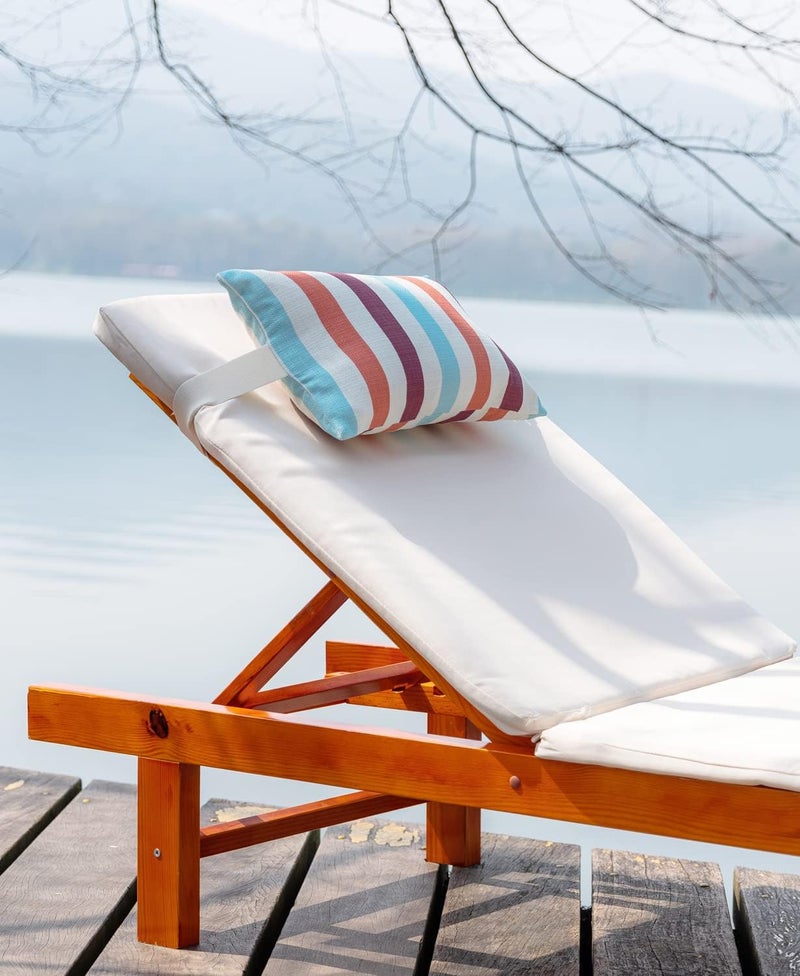 vmgreen Outdoor Beach Chair Head Resting Pillow, Pool Lounge Chair Pillows with Insert and Adjustable Elastic Stripe for Recliner Sunbrella Neck Attachment, 2 Pack Size 11”*16” Strip II Red - Image 2