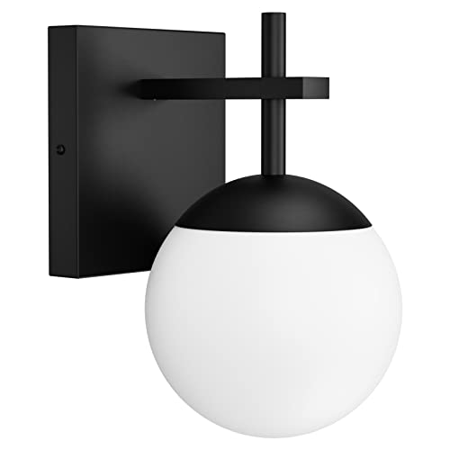 Ralbay Matte Black Wall Sconce, Mid Century Modern Black Wall Light Fixtures Milky Glass Indoor Wall Lamp for Home Decor Bathroom Kitchen Living Room Vanity Hallway, Black 1 Light (Exclude Bulb) - Image 1