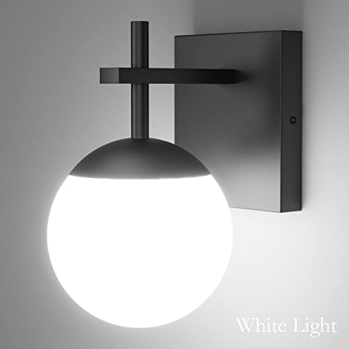 Ralbay Matte Black Wall Sconce, Mid Century Modern Black Wall Light Fixtures Milky Glass Indoor Wall Lamp for Home Decor Bathroom Kitchen Living Room Vanity Hallway, Black 1 Light (Exclude Bulb) - Image 4