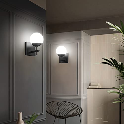 Ralbay Matte Black Wall Sconce, Mid Century Modern Black Wall Light Fixtures Milky Glass Indoor Wall Lamp for Home Decor Bathroom Kitchen Living Room Vanity Hallway, Black 1 Light (Exclude Bulb) - Image 5