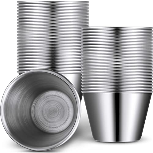 Potchen 48 Pack 25 oz Metal Ramekins Sauce Cups Stainless Steel Condiment Cups Round Dipping Containers for Vinegar Butter Ice for Kitchen Restaurant Catering Camping BBQ Party