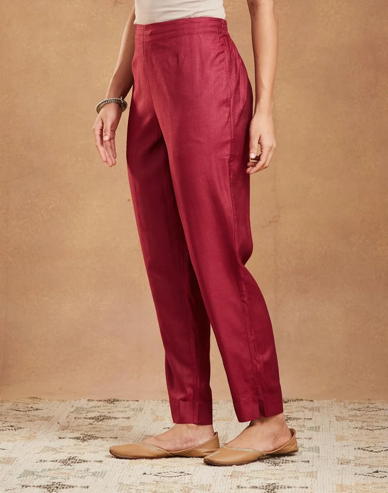 Maroon Viscose Silk Ethnic Pant