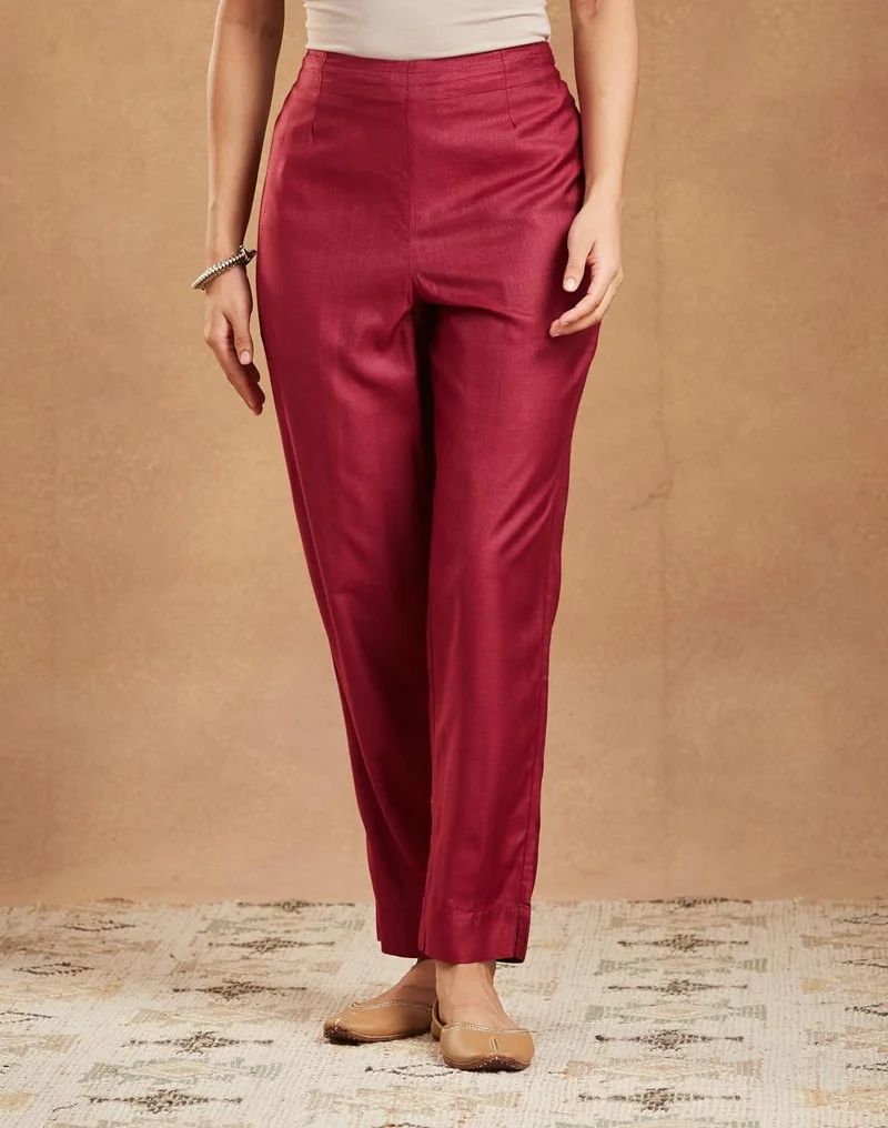 Fabindia  Maroon Viscose Silk Ethnic Pant for Women | Best Price UAE