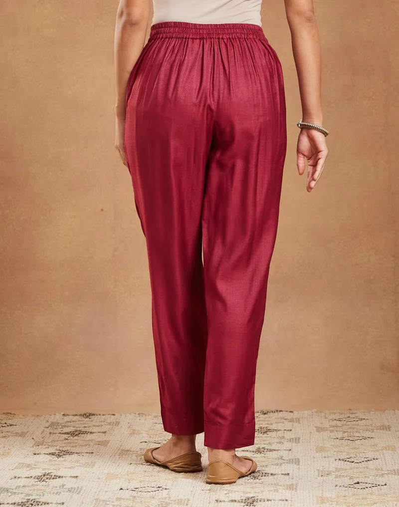Fabindia  Maroon Viscose Silk Ethnic Pant for Women | Best Price UAE