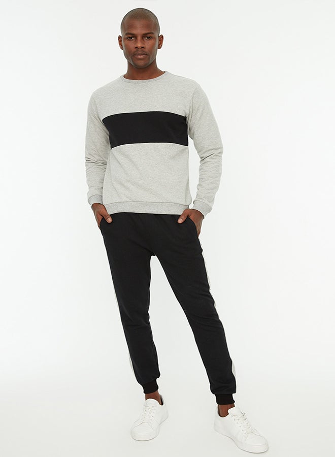trendyol Black Tracksuit Set Regular/Normal Cut Color Blocked Cotton With Fleece Inside TMNAW21EM0022  - Image 1