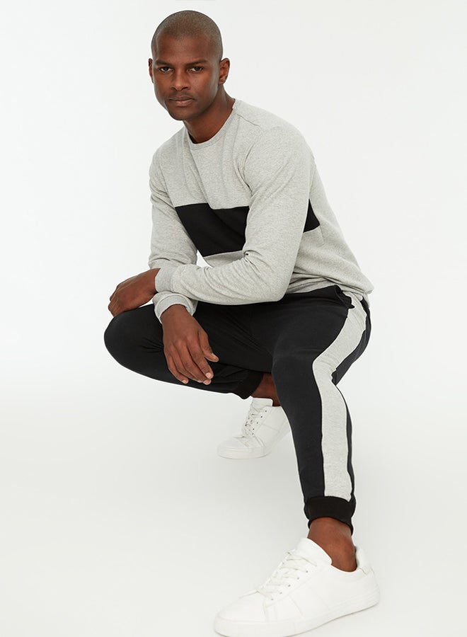 trendyol Black Tracksuit Set Regular/Normal Cut Color Blocked Cotton With Fleece Inside TMNAW21EM0022  - Image 3