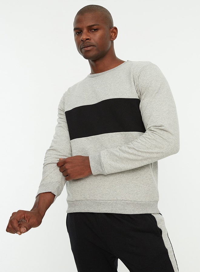 trendyol Black Tracksuit Set Regular/Normal Cut Color Blocked Cotton With Fleece Inside TMNAW21EM0022  - Image 2