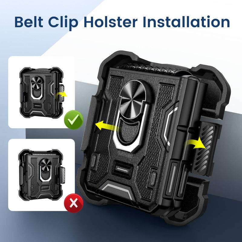 VEGO for Galaxy Z Flip 5 Case with Stand, 360°Ring Magnetic Ring Kickstand & Belt Clip Holster & Camera Screen Protector & Hinge Protection, Shockproof Case for Samsung Flip 5 5G - Black - Image 3