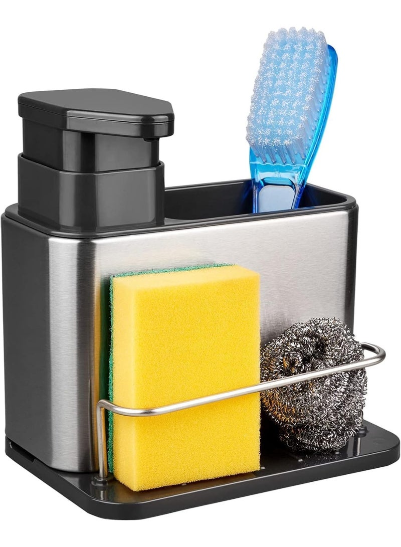 3 in 1 Stainless Steel Soap Dispenser, Kitchen Sink Organizer with Sponge Holder, Rustproof - Image 3