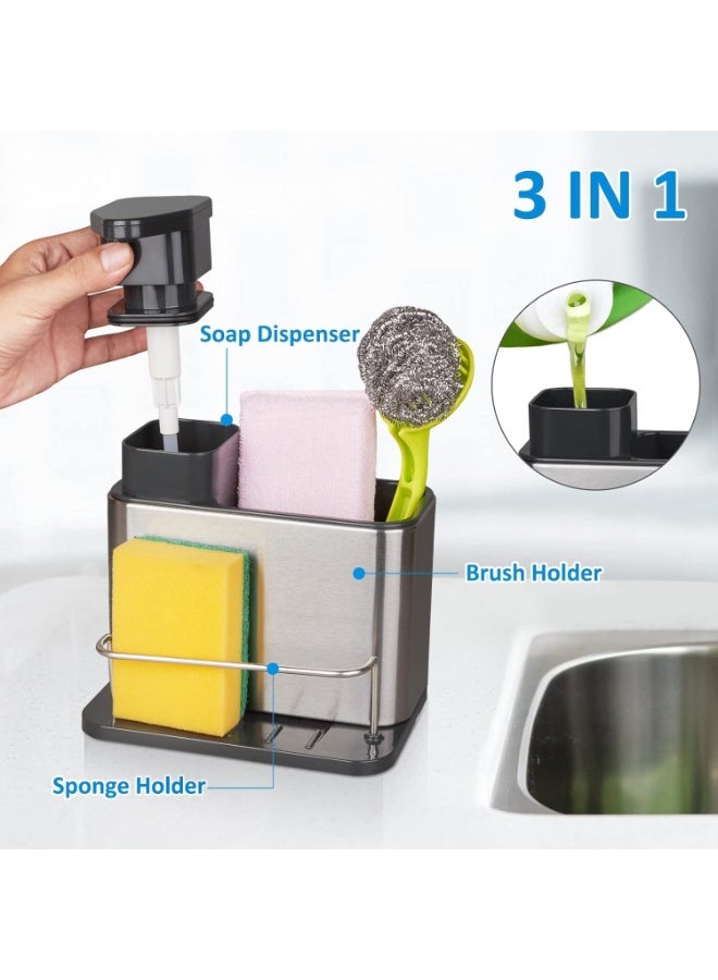 3 in 1 Stainless Steel Soap Dispenser, Kitchen Sink Organizer with Sponge Holder, Rustproof - Image 1