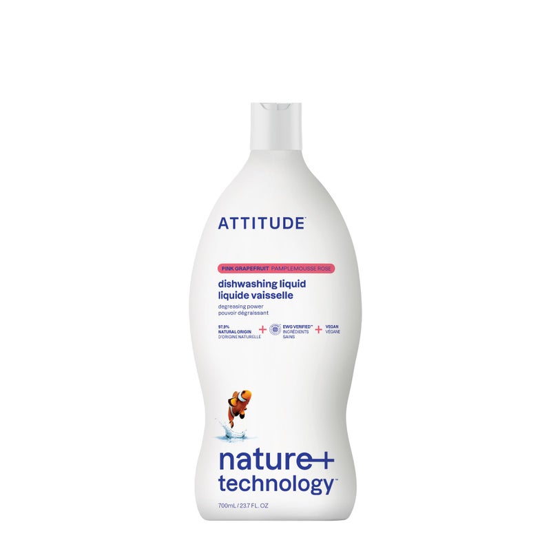 ATTITUDE Dish Soap EWG Verified PlantBased Vegan Dishwashing Liquid Naturally Derived Pink Grapefruit Scent 237 Fl Oz
