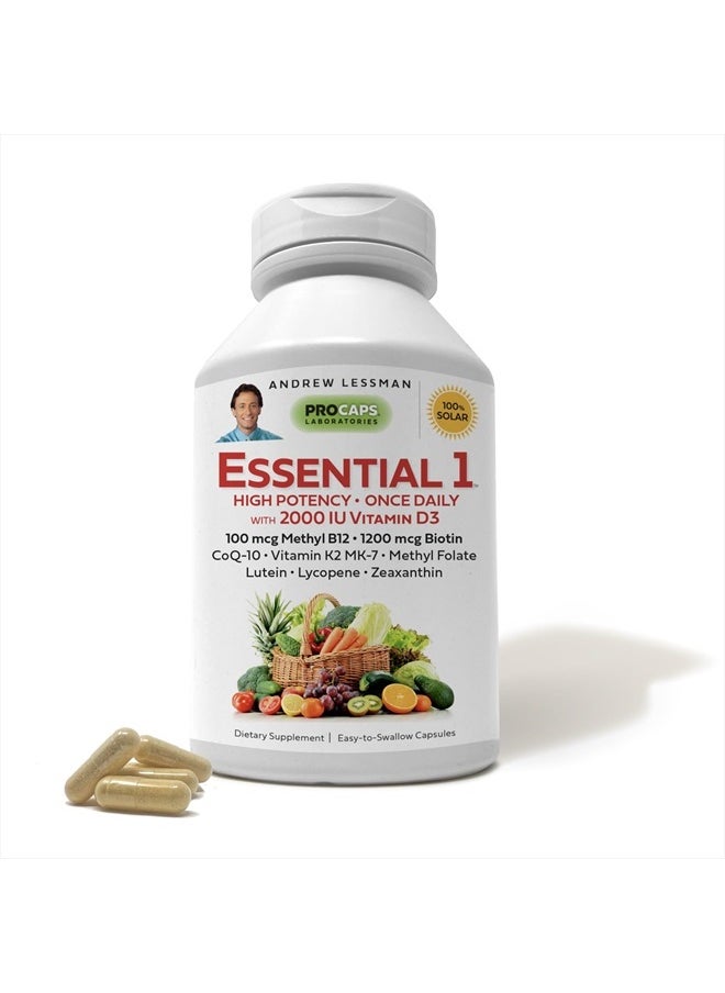 Andrew Lessman - Essential-1 Multivitamin 2000 IU Vitamin D3 180 Small Capsules – 100 mcg Methyl B12. CoQ10 Lutein Lycopene Zeaxanthin. High Potency. No Additives. Gentle Ultra-Mild. One Daily Capsule - Image 1