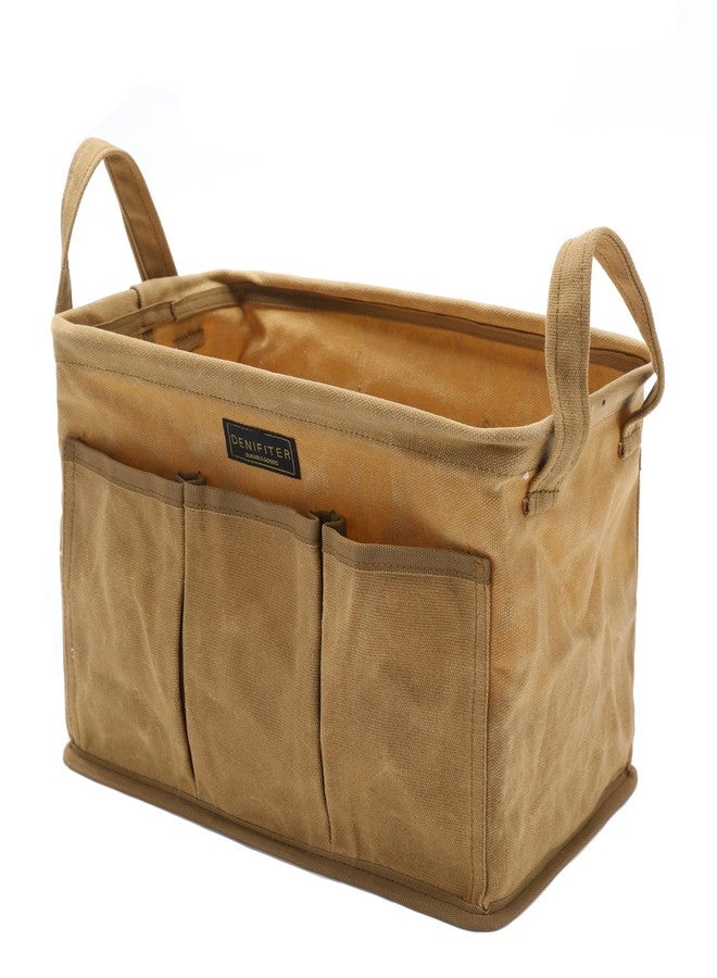 Denifiter Tool Pouch, Heavy Duty 16oz Waxed Canvas Tool Bag, Rectangle Foldable Open Top Tool Bags with Handles, 7 Pockets | 13.8 x 7.8 x 7.8 Inches - Image 1