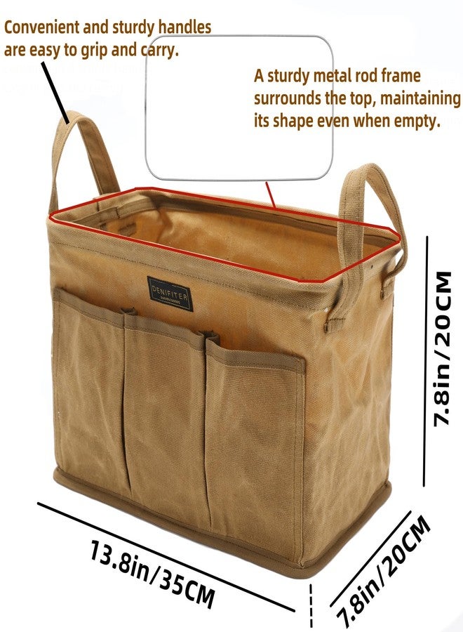 Denifiter Tool Pouch, Heavy Duty 16oz Waxed Canvas Tool Bag, Rectangle Foldable Open Top Tool Bags with Handles, 7 Pockets | 13.8 x 7.8 x 7.8 Inches - Image 2