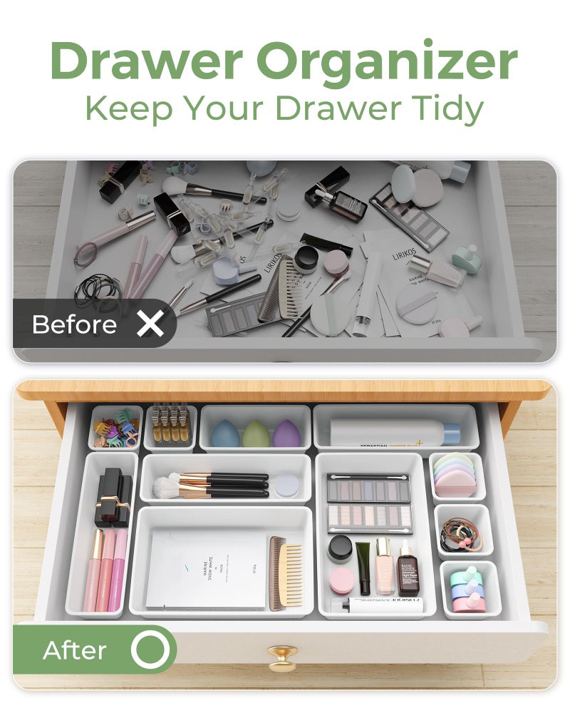 BiuLeon 25 PCS Plastic Drawer Organizers Set, 4-Sizes Vanity and Makeup Organizer, Desk and bathroom Drawer Organizer Trays, Organizers and Storage for Makeup, Jewelry, Gadgets, Utensils (White) - Image 4